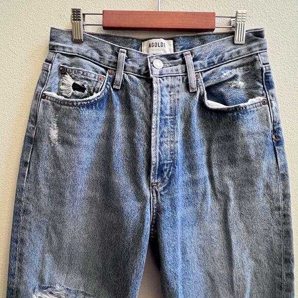 AGOLDE FEN Long High Rise Straight Leg Blue Jean Distressed Women's 25 (27x27) - Picture 4 of 10